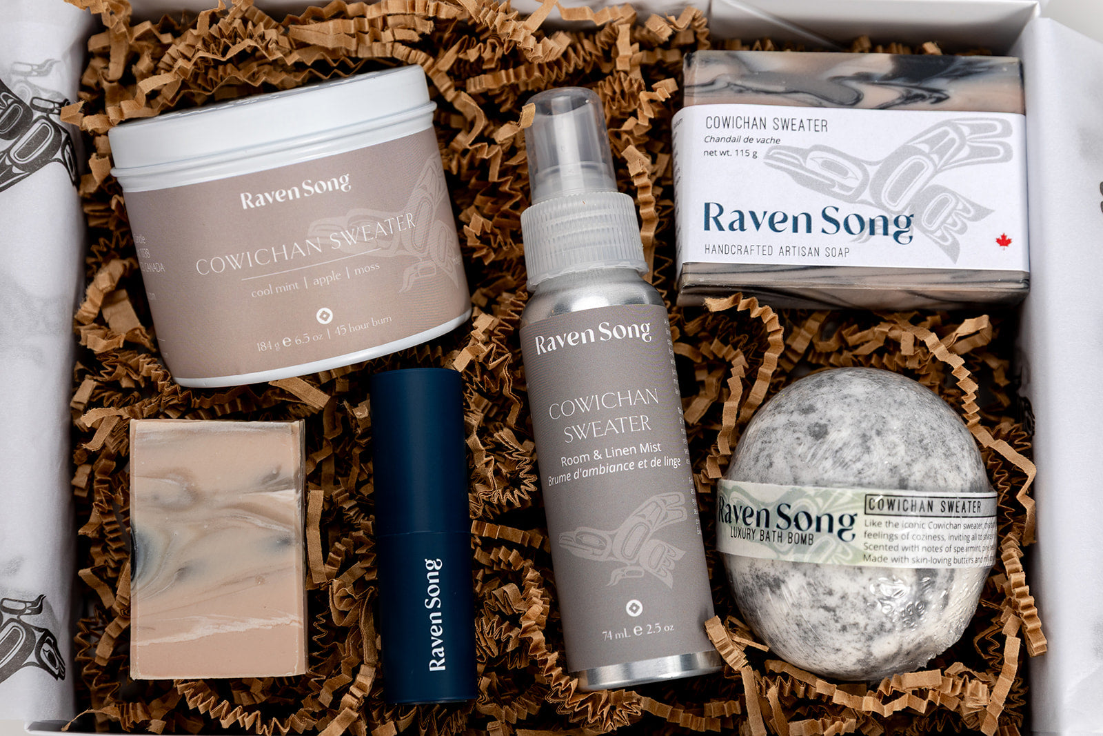 Cowichan Sweater Luxury Indigenous soap gift box with mint, pine, and moss scents handcrafted in BC.