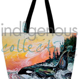 Killer Whale Sunset By Carla Joseph | Large Canvas Tote Bag