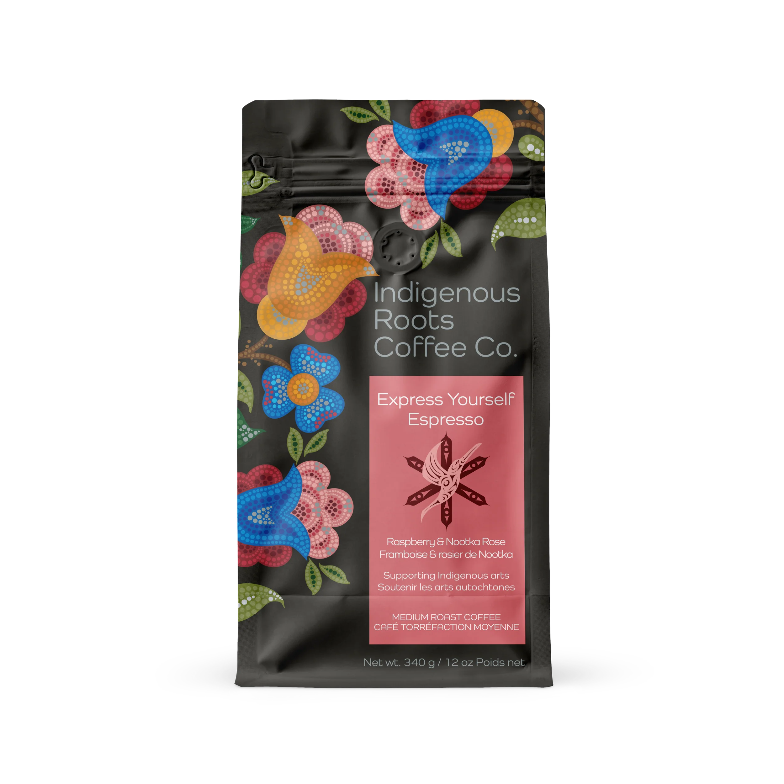 Medium Roast Indigenous Roots Coffee Express Yourself blend available from Ravensong