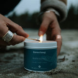 Rainsong luxury soy candle by Ravensong, handcrafted with natural essential oils for relaxation, wellness, and gifting