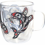 DOUBLE WALLED GLASS MUG 12 OZ  - RAVEN FIN KILLER WHALE by DARREL AMOS, HAIDA