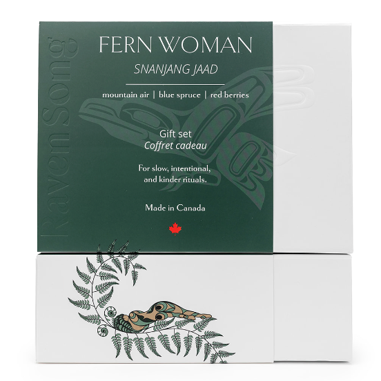 Fern Woman gift set packaging with green and white design