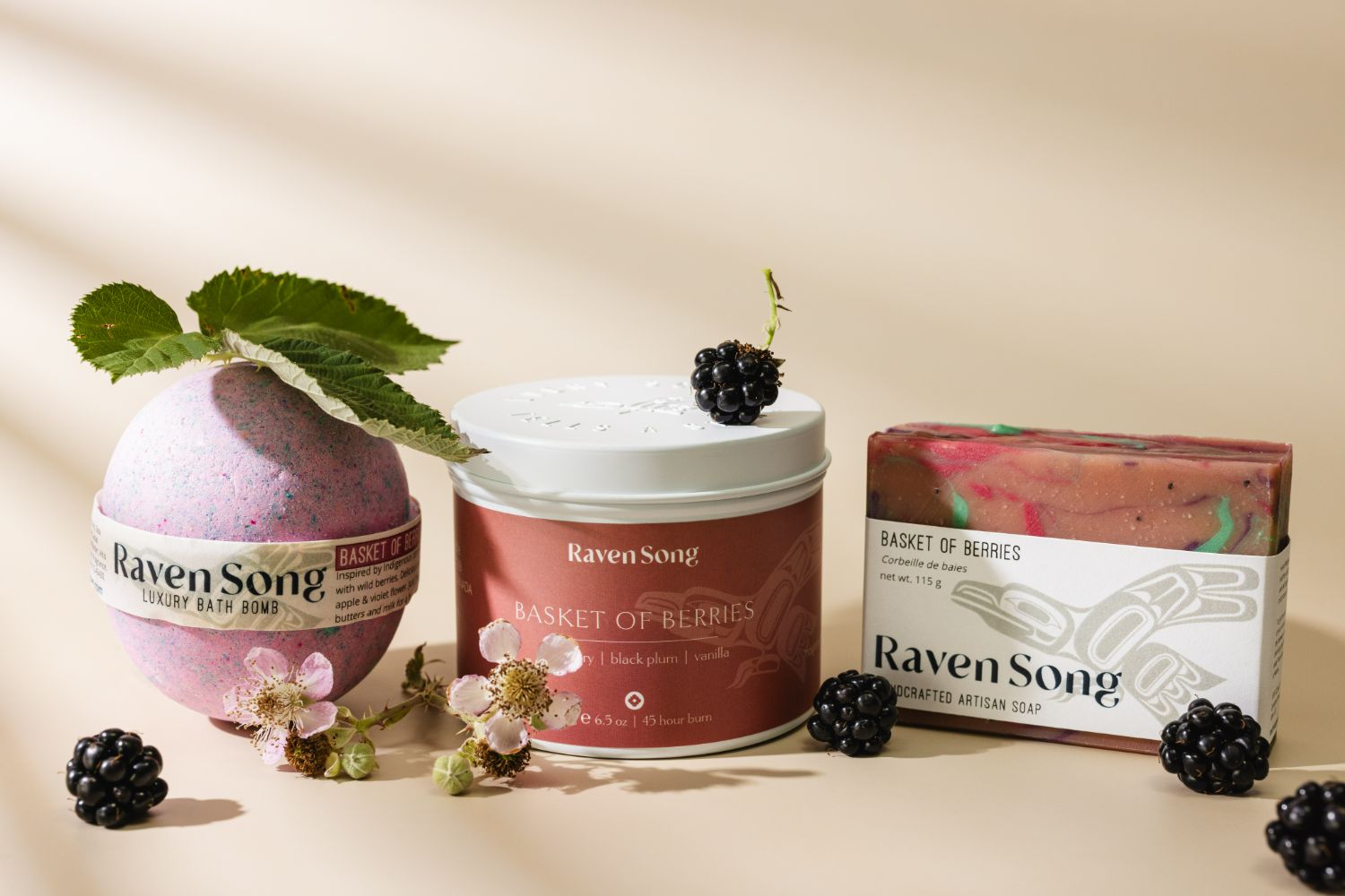 Basket of Berries Gift Box Trio by Made in Canada Skincare brand Ravensong