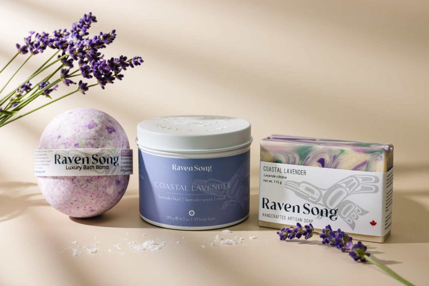 Gift box filled with BC Lavender Self Care products from Indigenous Storytelling brand Ravensong
