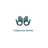 Logo with two hands and 'Indigenous Owned' text on a white background