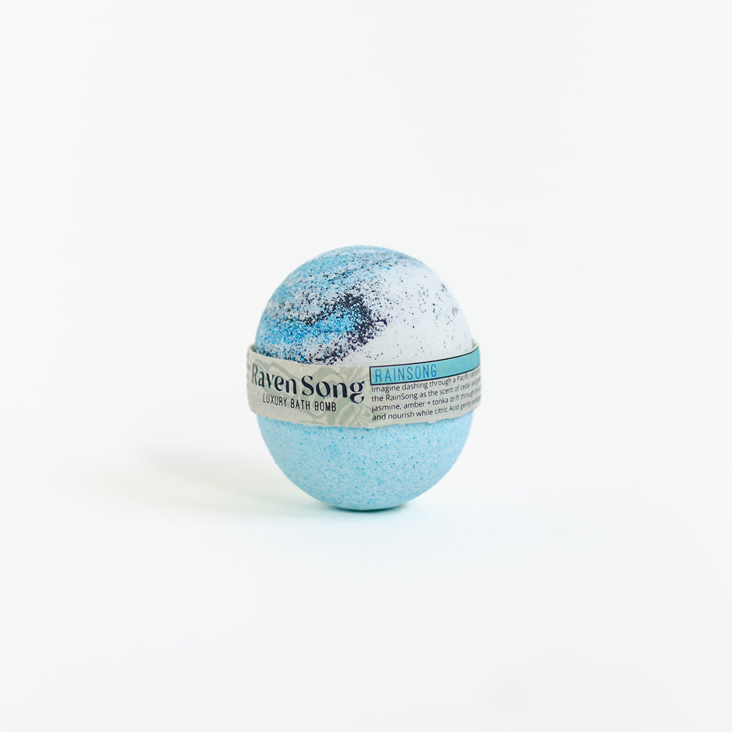 Rainsong bath bomb by Vancouver Island Indigenous owned business Ravensong Soap and Candle